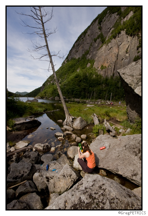 Kristin treating water at Avalanche Lake