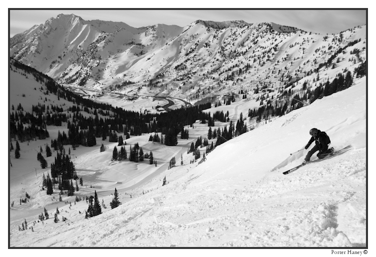 Lionel Hutz schussing the Alta Backcountry