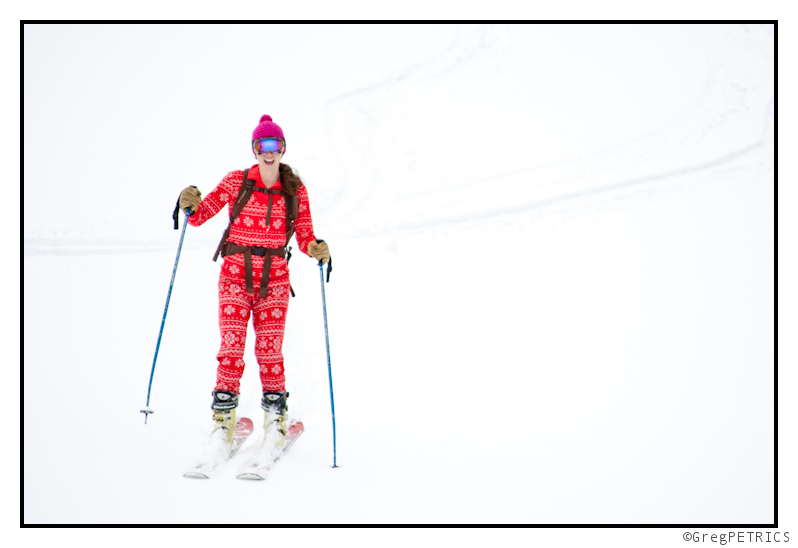 skiing in pajamas