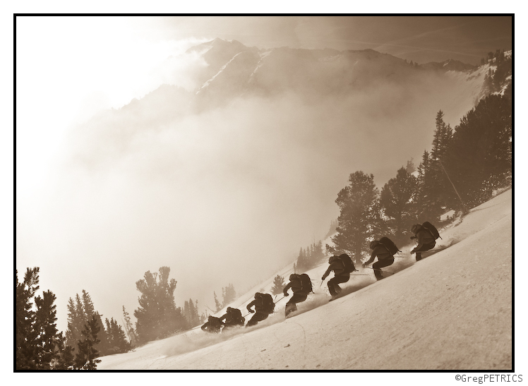 Porter skis into the undercast