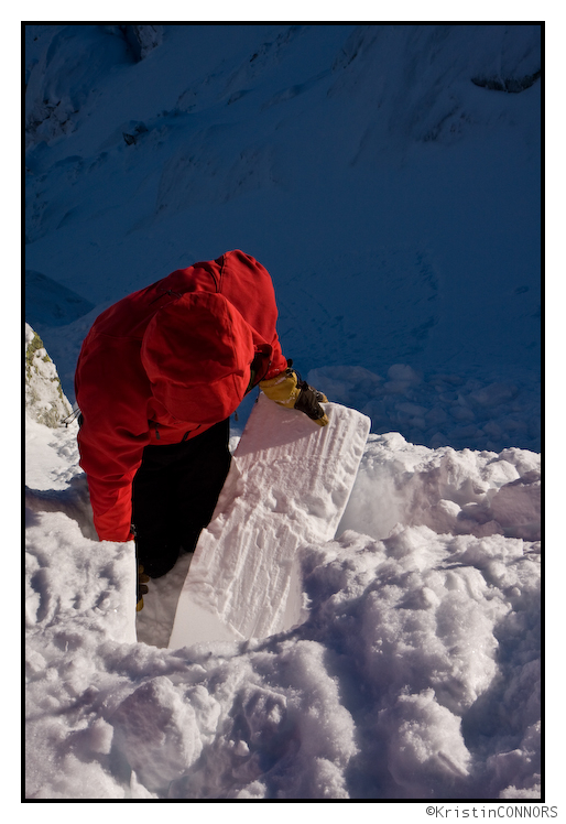 Noah excavating a failed column in an avalanche pit