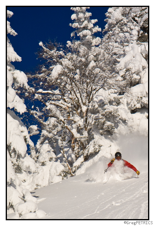 Deep powder skiing in Vermont on a bluebird day