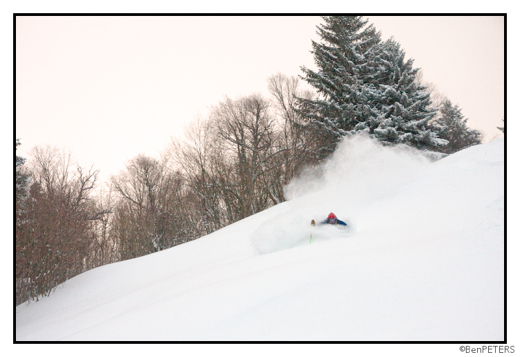 Skiing powder on A Slope at Pico Mountain