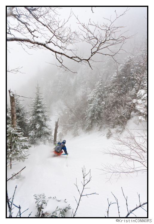 skiing a steep chute