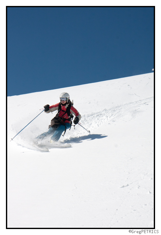 Bluebird pow skiing