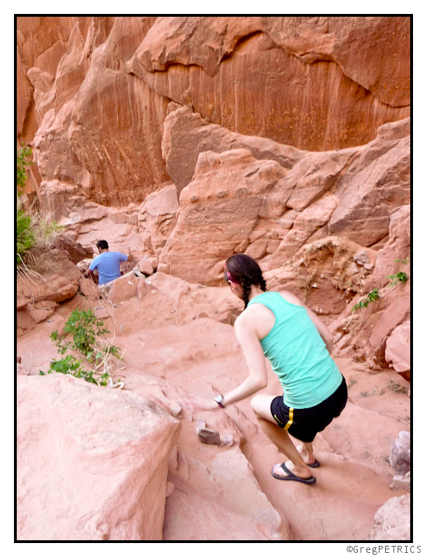 Descending Hole in the Rock with sandals